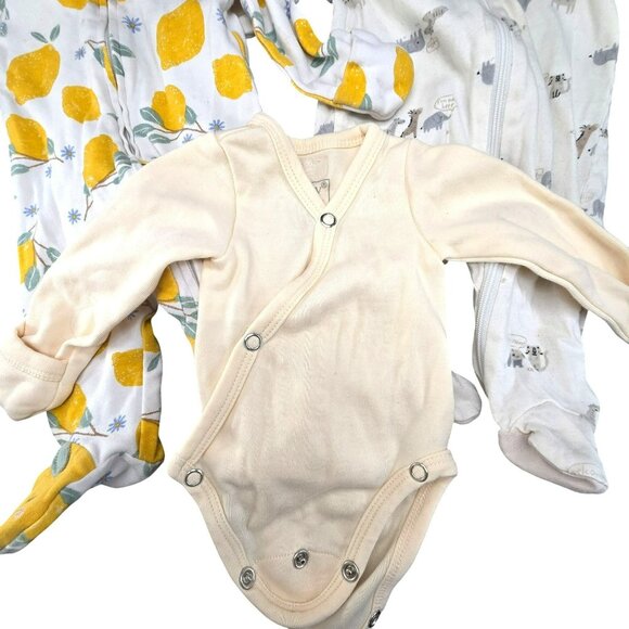 Baby Footed Sleepers & Wrap Bodysuit Set Newborn Lemon/Animal Prints JJ3933 - Picture 4 of 16